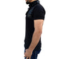 Tees Collection Men's Stylish Leather Flap Dragon Neck T-Shirt (Black_TCLF001)