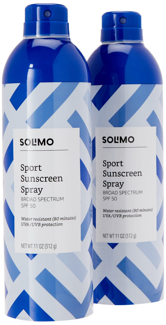 Amazon Brand - Solimo Sport Sunscreen Spray Broad Spectrum SPF 50, 11 Ounce (Pack of 2)