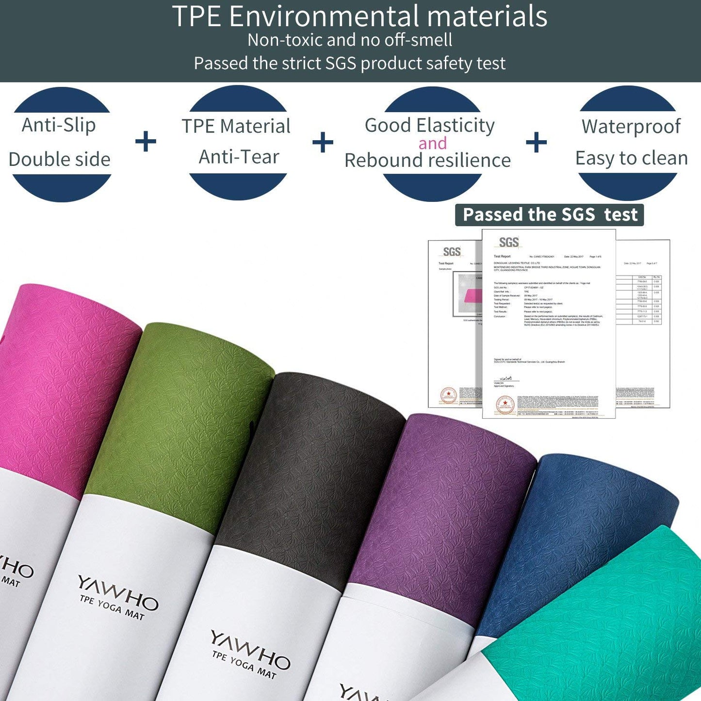 Yoga Mat Fitness Mat Eco Friendly Material Sgs Certified Ingredients TPE Specifications 72'' x 24'' Thickness 1/4-Inch Non-Slip Extra Large Yoga Mat with Carry Strap and Carry Bag