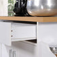 Hodedah Kitchen Island with Spice Rack, Towel Rack & Drawer, White with Beech Top