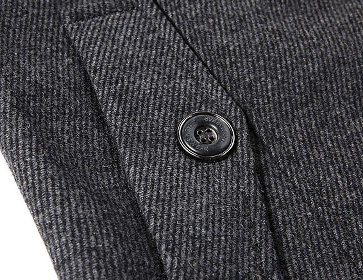 Chouyatou Men's Stand Collar Classic Pea Coat with Removable Inner Collar (Large, Gray)