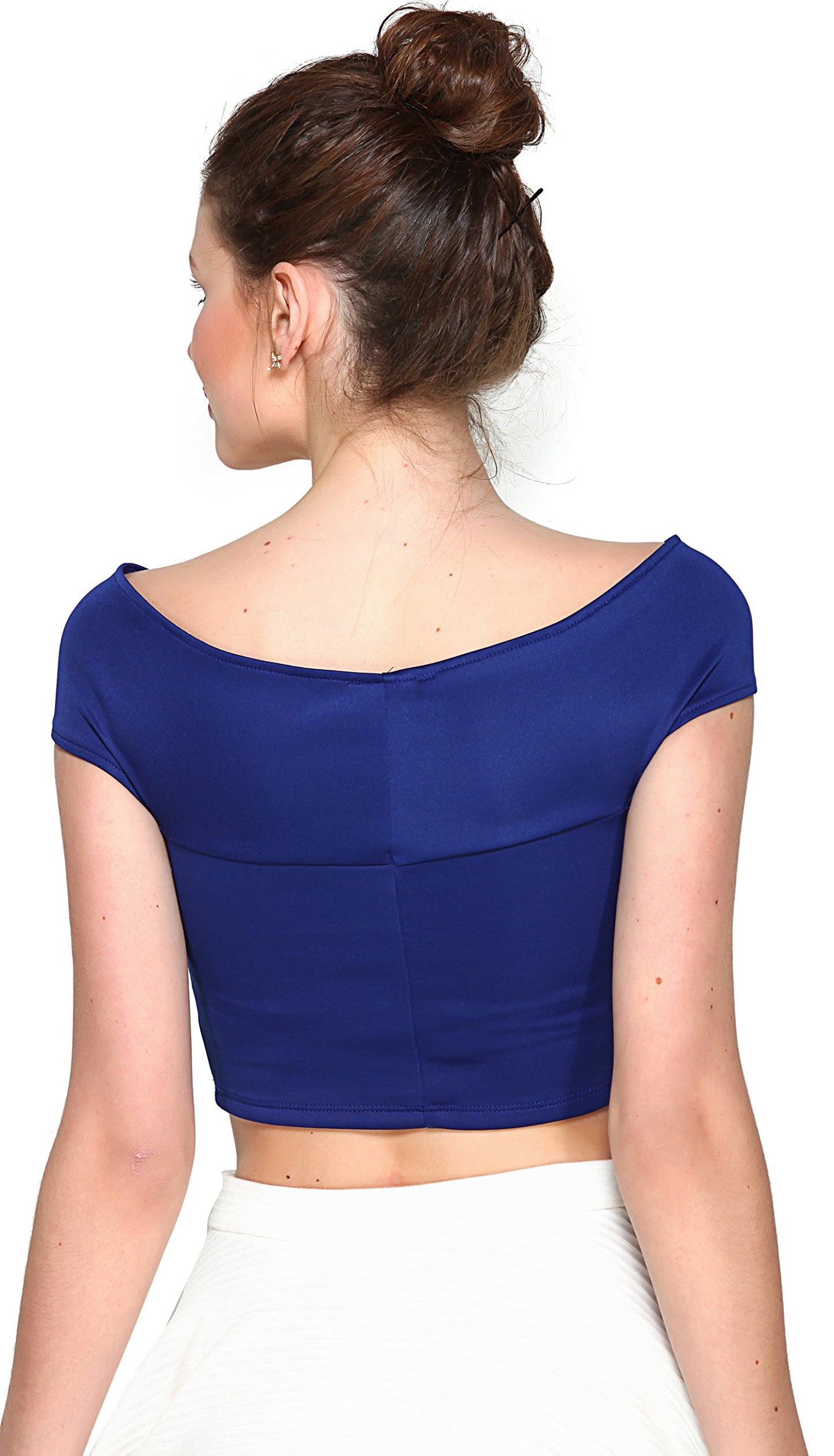 VeniVidiVici Blue Bandage Bardot Crop Top