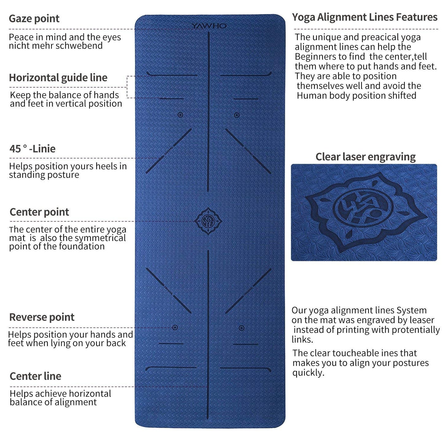 Yoga Mat Fitness Mat Eco Friendly Material Sgs Certified Ingredients TPE Specifications 72'' x 24'' Thickness 1/4-Inch Non-Slip Extra Large Yoga Mat with Carry Strap and Carry Bag