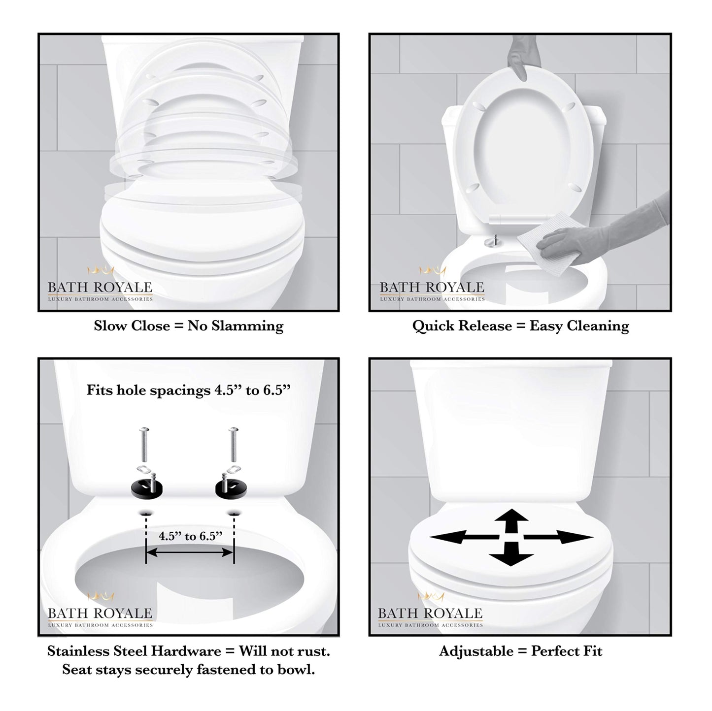 Bath Royale MasterSuite Round Toilet Seat with Cover, White, Slow-Close, Quick-Release for Easy Cleaning