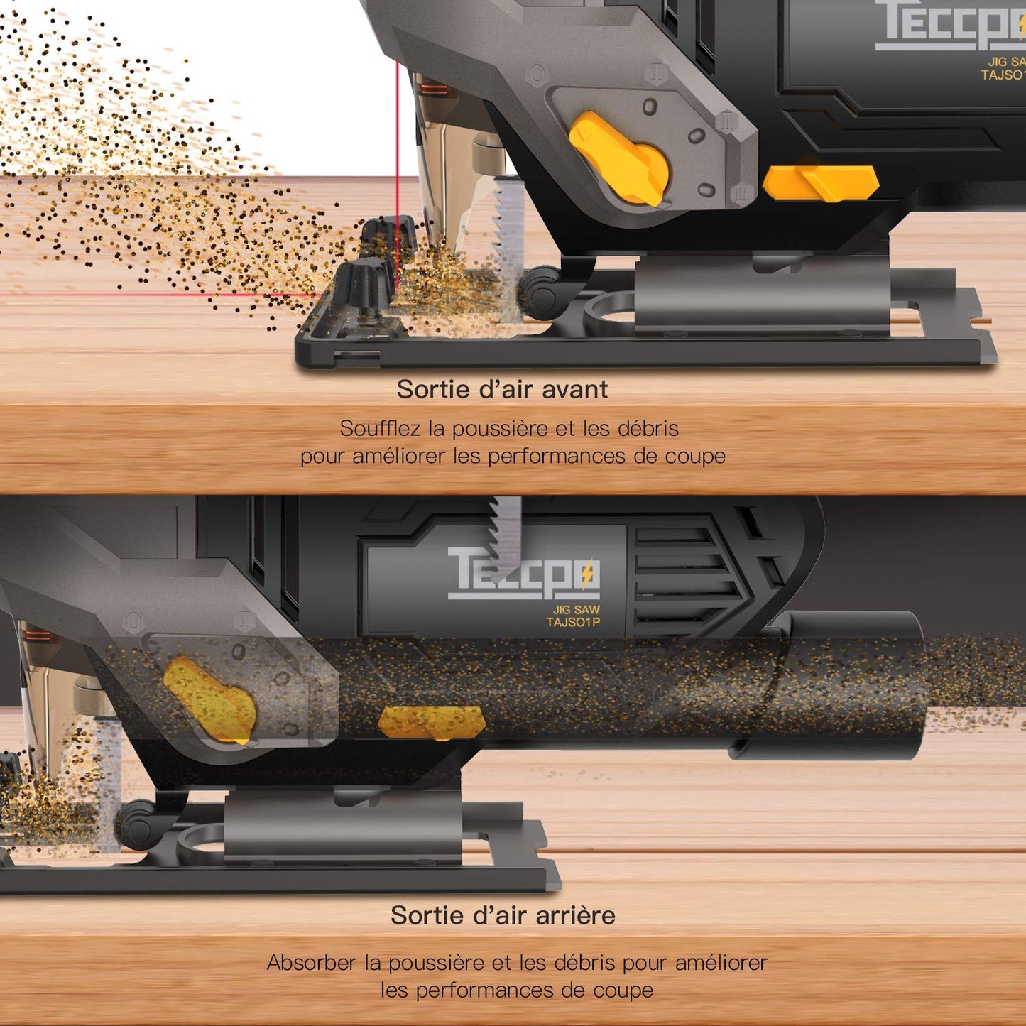 Scies Sauteuses, TECCPO Professional 800W Scie Sauteuse électrique, Hauteur de Course 22mm, 3000SPM, Angle Max 45°, 6 Vitesses, avec Guide Laser - TAJS01P