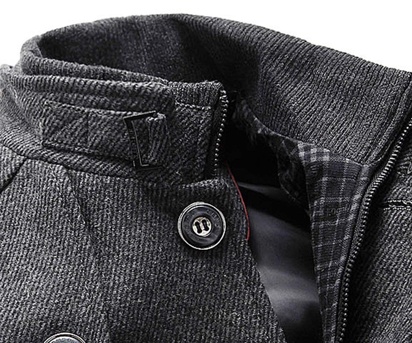 Chouyatou Men's Stand Collar Classic Pea Coat with Removable Inner Collar (Large, Gray)