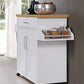 Hodedah Kitchen Island with Spice Rack, Towel Rack & Drawer, White with Beech Top