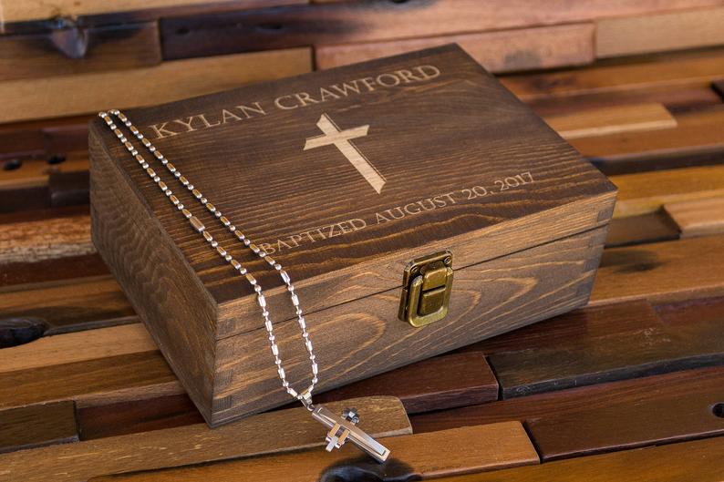 Boy First Communion Gift Memory Box, Cute Gift Idea for 1st Communion or Confirmation, Girl Gift Idea, Personalized Wood Keepsake