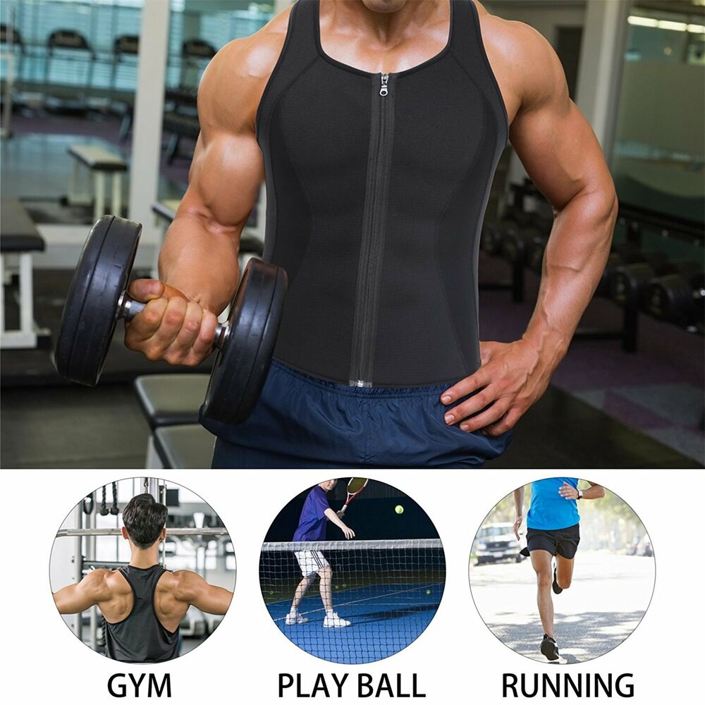 Men's Sweat Vest Body Shaper Zipper Slimming Sauna Tank Top Neoprene Compression  | eBay