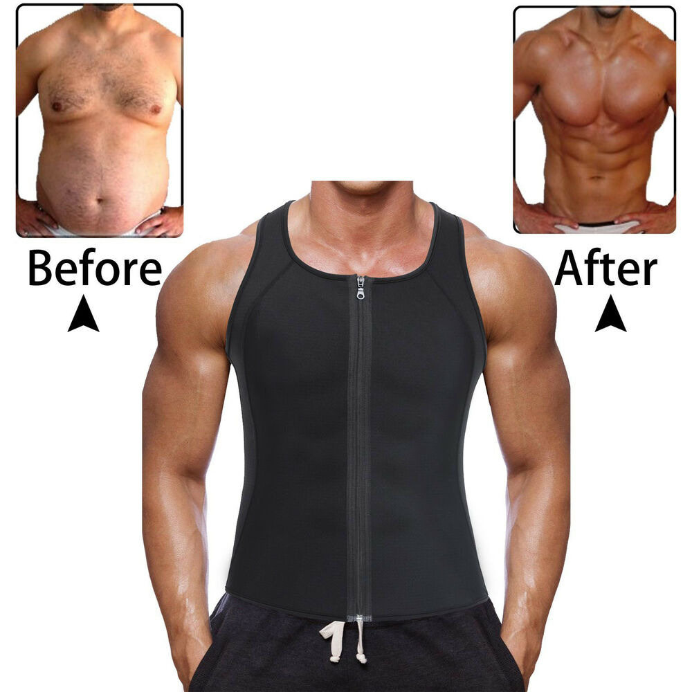 Men's Sweat Vest Body Shaper Zipper Slimming Sauna Tank Top Neoprene Compression  | eBay